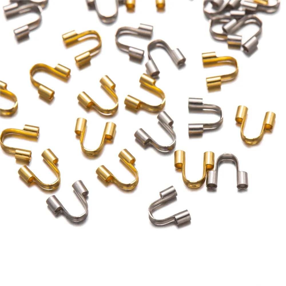 50pcs Stainless Steel Gold Color Wire Protectors Guard Guardian Protectors Loops U Shape Clasps Connector For Jewelry Making