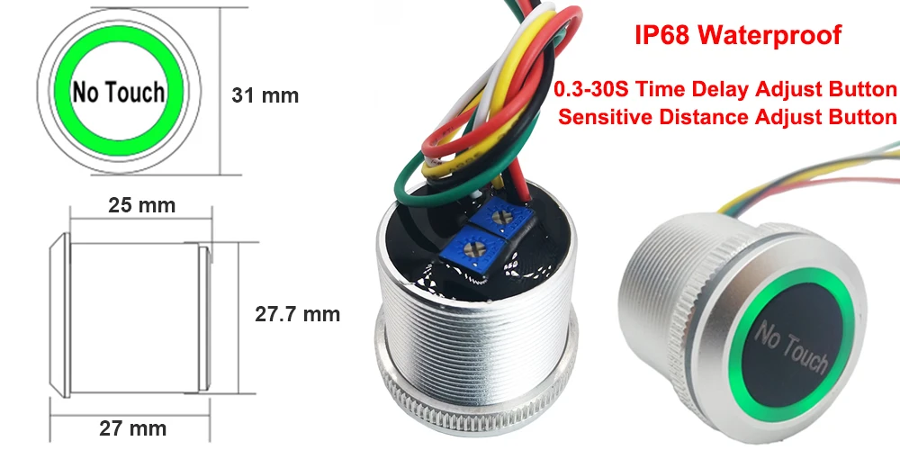 Imagem -02 - Prova Dágua Atraso de Tempo Infravermelho sem Contato sem Toque Botão de Saída Fechadura da Porta Interruptor de Liberação de Acesso Dc12v 24v Ip68 à