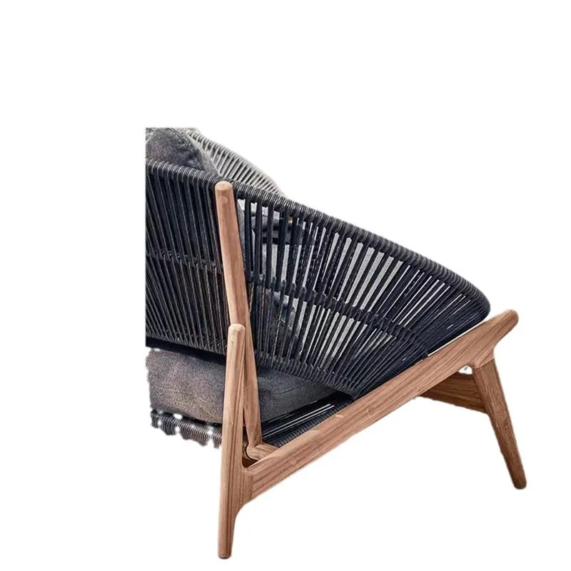 

Outdoor leisure solid wood sofa balcony rattan chair designer homestay garden villa sun room