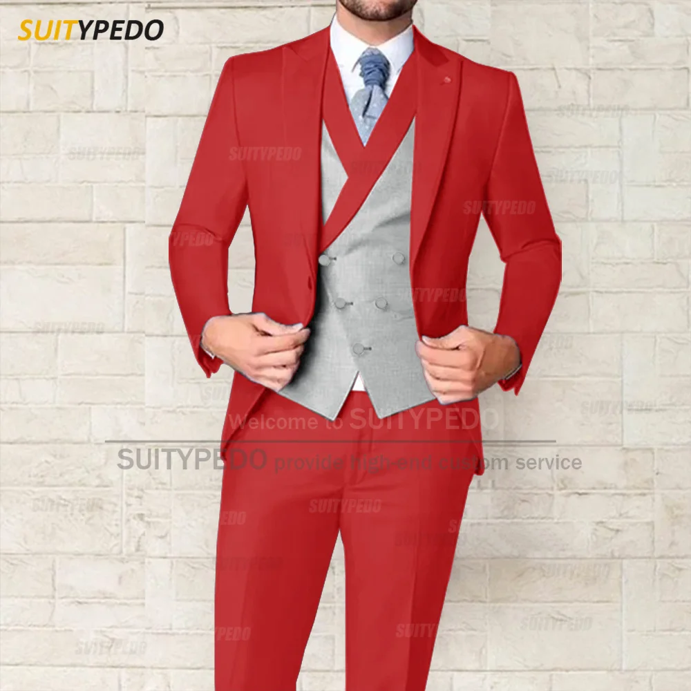 Formal Party Men Suit Sets Wedding Grooms Tailor-made Blazer Vest Pants 3 Pieces Piano Performance Male Elegant Slim Fit Outfits