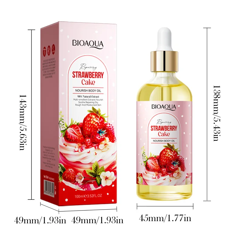 Minyak Tubuh Bergizi Kue Stroberi – Pelembut Pencerah Penghalus Hidrasi untuk Wajah Kaki & Punggung 100ml