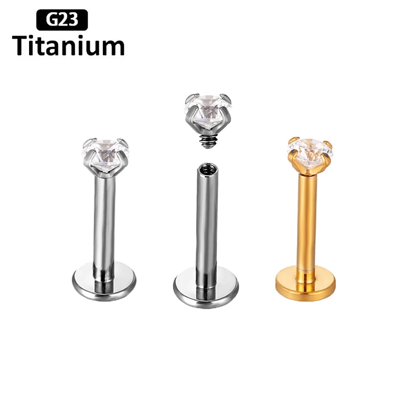 ASTM F136 Titanium Lip Piercing Labret 2/3/4mm CZ16G 6-10mm Internally Thread Lobe Nail Ear Studs Lobe Body Jewelry G23 Earrings