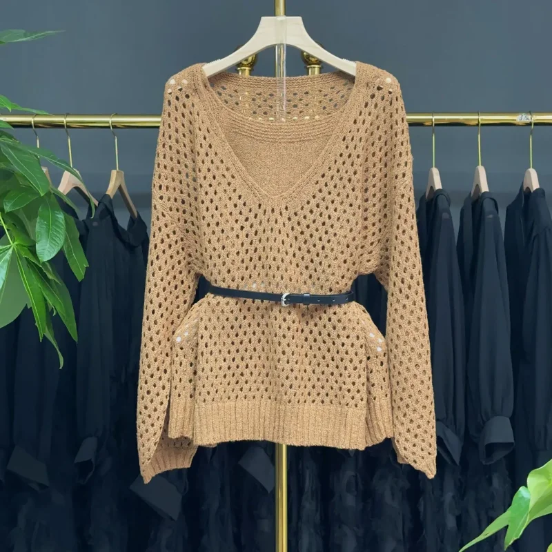 

Fake Two-piece Pullover V-neck Knitted Inner Sweater Autumn and Winter Loose Lazy Style Bottoming Long-sleeved Top