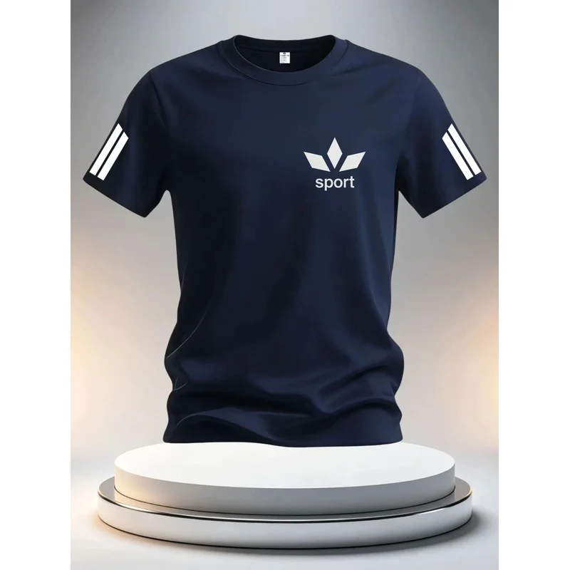 Leisure Hit Product Men'S Summer T-Shirt White Sport Stripes Design Fashion Design Printed T-Shirt Fitness Casual Leisure