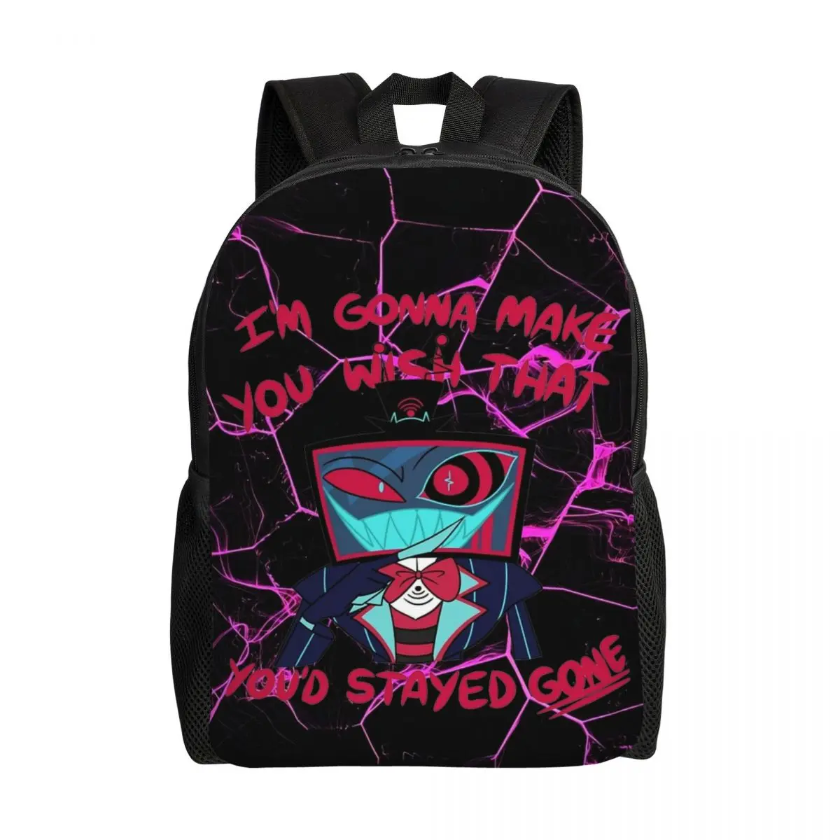 Vox stay Gone mochila Hazbin Anime Hotel Sport Backpacks para hombre Streetwear School Bags Colorful Big Rucksack