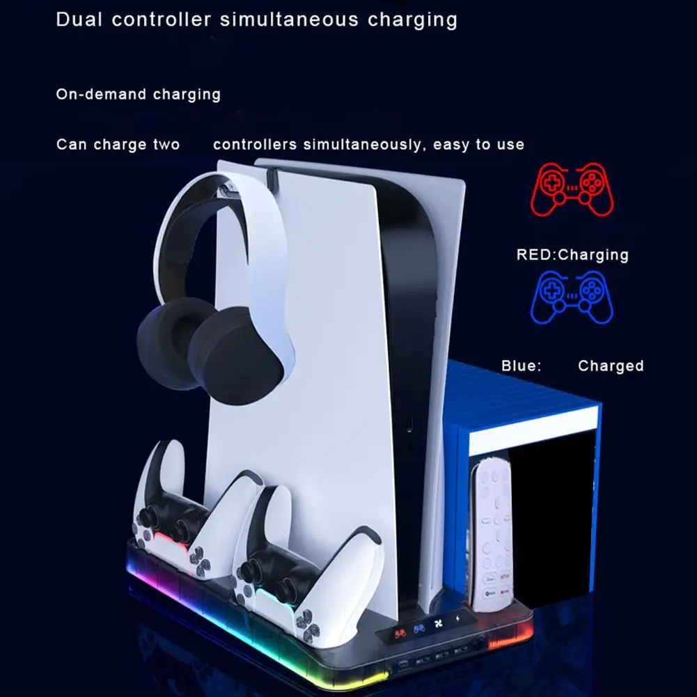 / スリムスタンド冷却ステーション、RGB ライトコントローラー充電ステーション、PlayStation 5 コンソール & コントローラー用