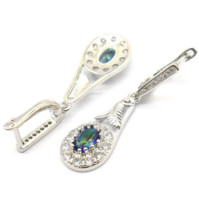 Buy 5 Get 1 Free 38x10mm Created Fire Rainbow Mystic Topaz Rhodolite Garnet Pink Morganite CZ For Woman's Silver Plated Earrings