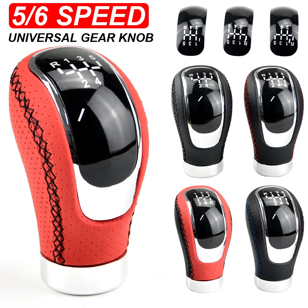 For All Manual Car 5/6 Speed Univers Universal 5/6 Speed Gear Shift Knob Shifter Lever Handle Stick PU Leather Auto Accessories