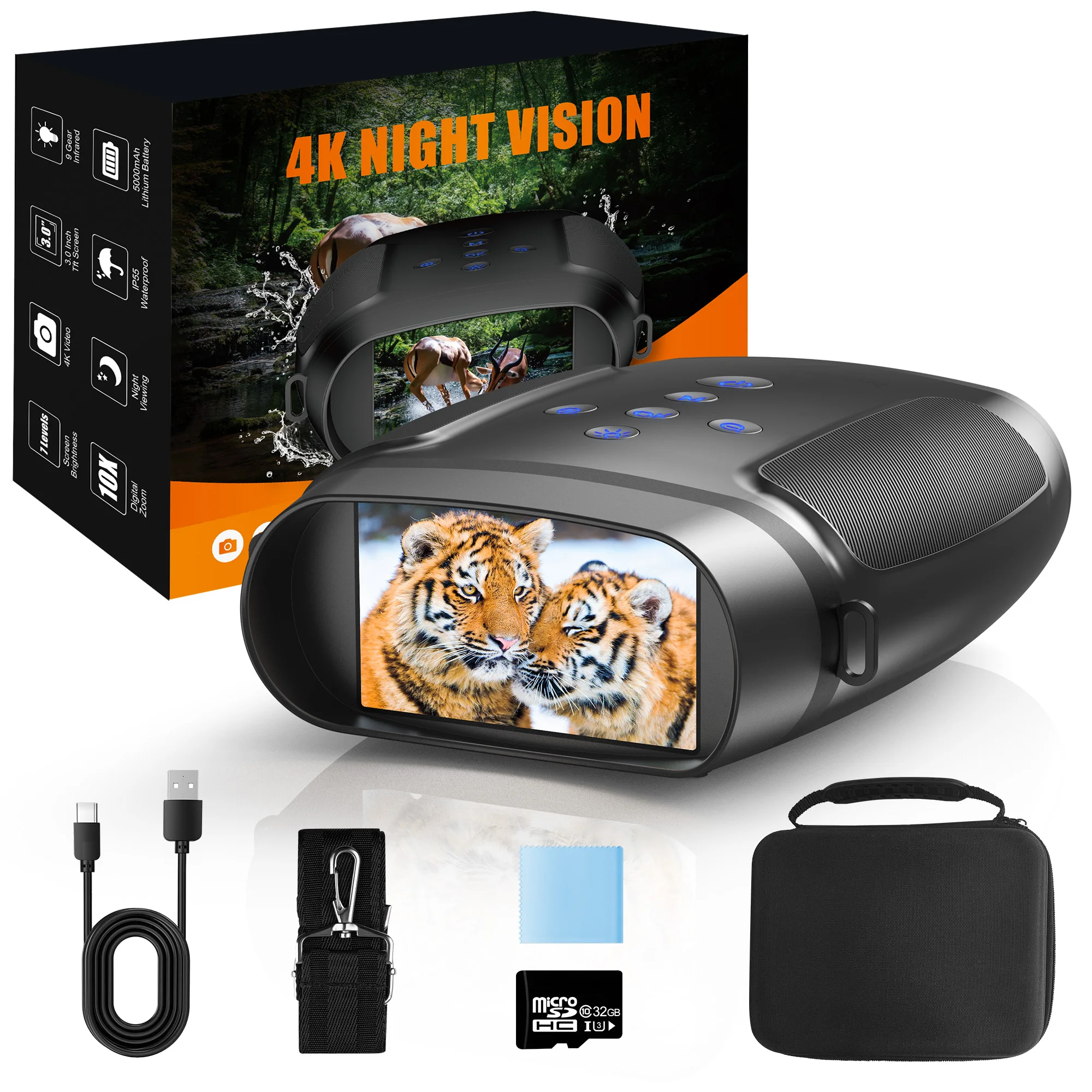 

Бинокль с ночным видением, 10-кратный цифровой зум, 9 уровней, инфракрасный, видимый, 600 м, 100% темнота, 5000 мАч, перезаряжаемый для взрослых