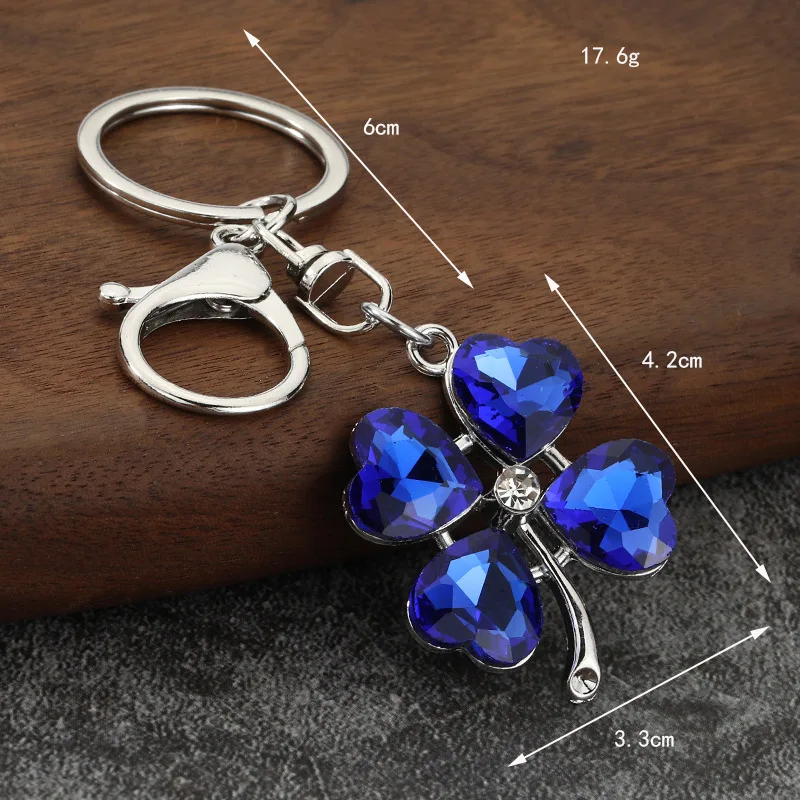 Rhinestone Glass Four-Leaf Clover Keychain Pendant Bag Charm Car Key Accessory for Women Purse Decoration Sparkling Crystal