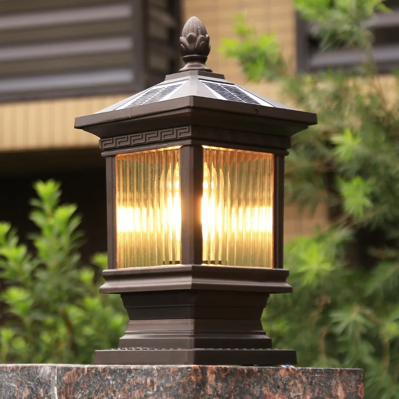 Solar Pillar Light LED Aluminum Chinese Garden Outdoor IP55 Protection Main Door Pillar Light