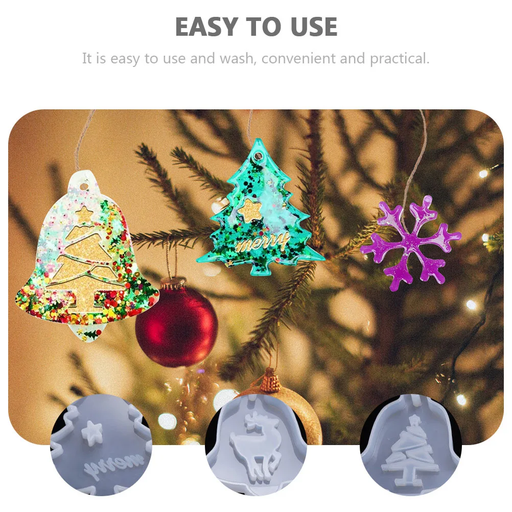 

5Pcs Christmas Tree Pendant Mold Silicone DIY Hanging Ornament Maker Xmas Epoxy Resin Mold for Handmade Craft Decoration