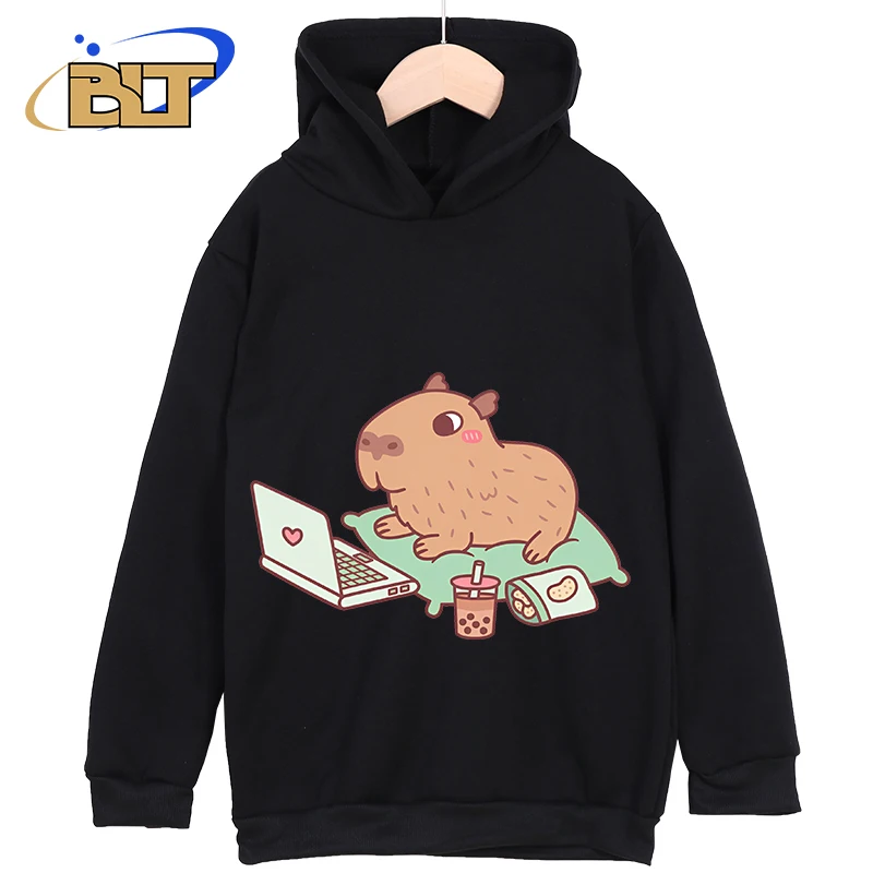 Cabybara Printed Kidswear New Hoodies for Kids Suitable for Boys and Girls Black Classic Tracksuit