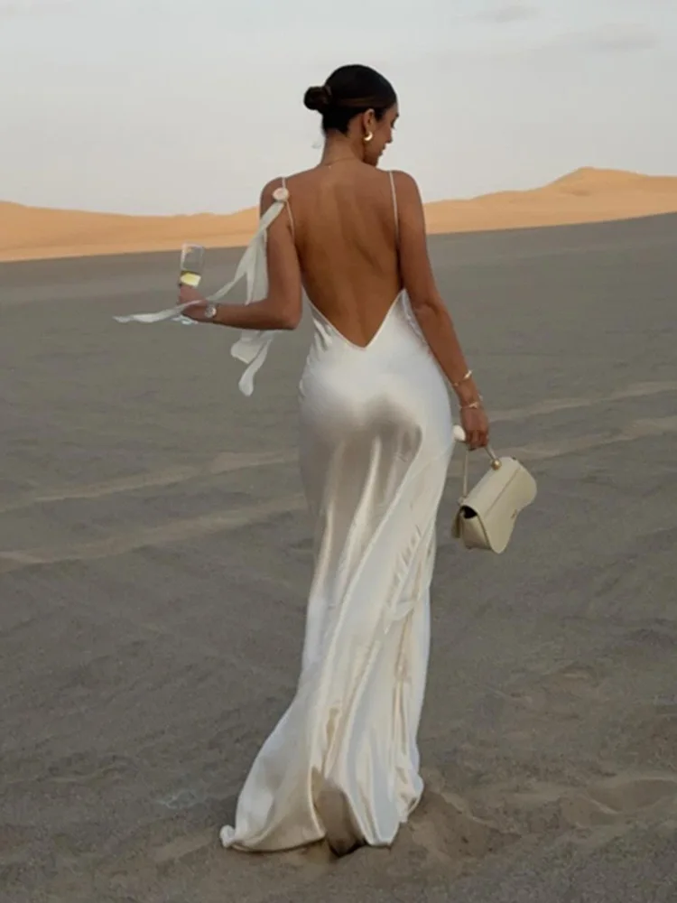 Sexy doux épicé v-ne soie Satin Floral décoré Dr taille haute a-ligne Svel longue robe femmes Faion été 2025