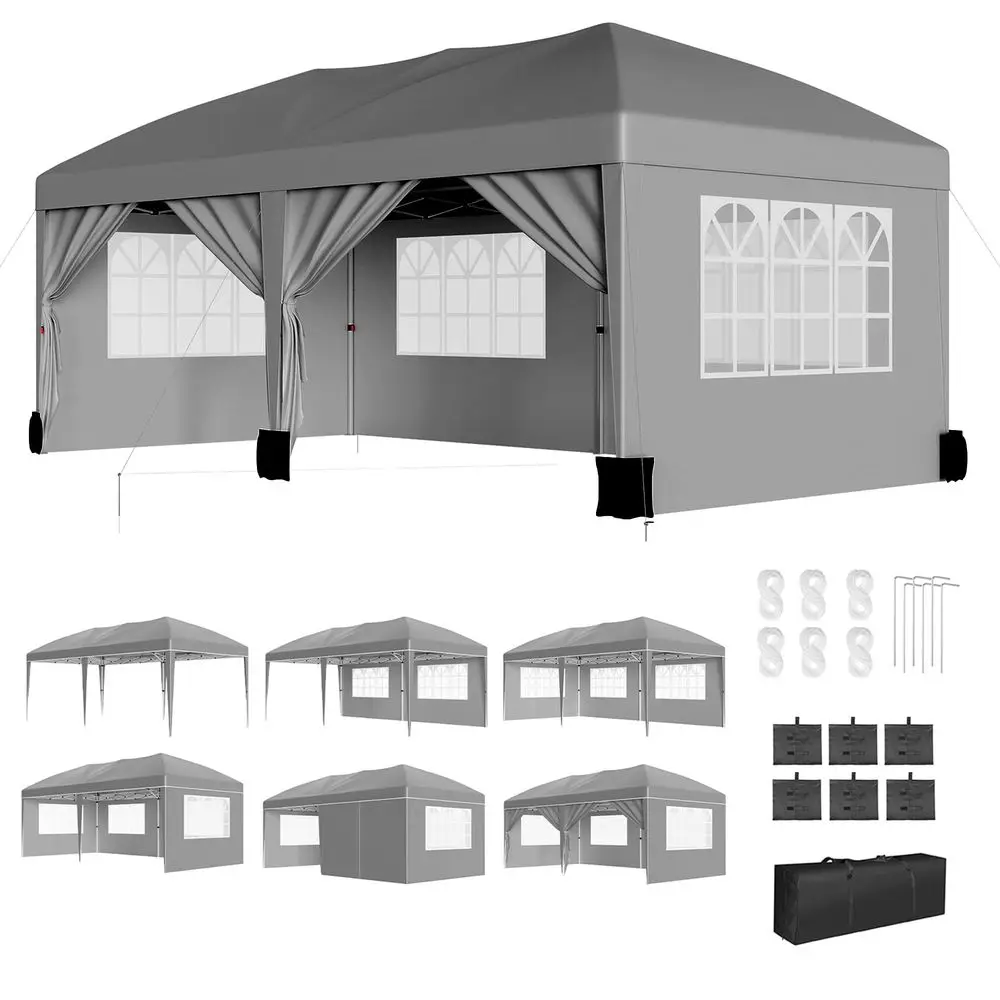 Pop Up Wedding Party Tent with 6 Sidewalls Heavy Duty Commercial Outdoor Canopy, Waterproof Gazebo Canopy Tent, Canopy All Seaso