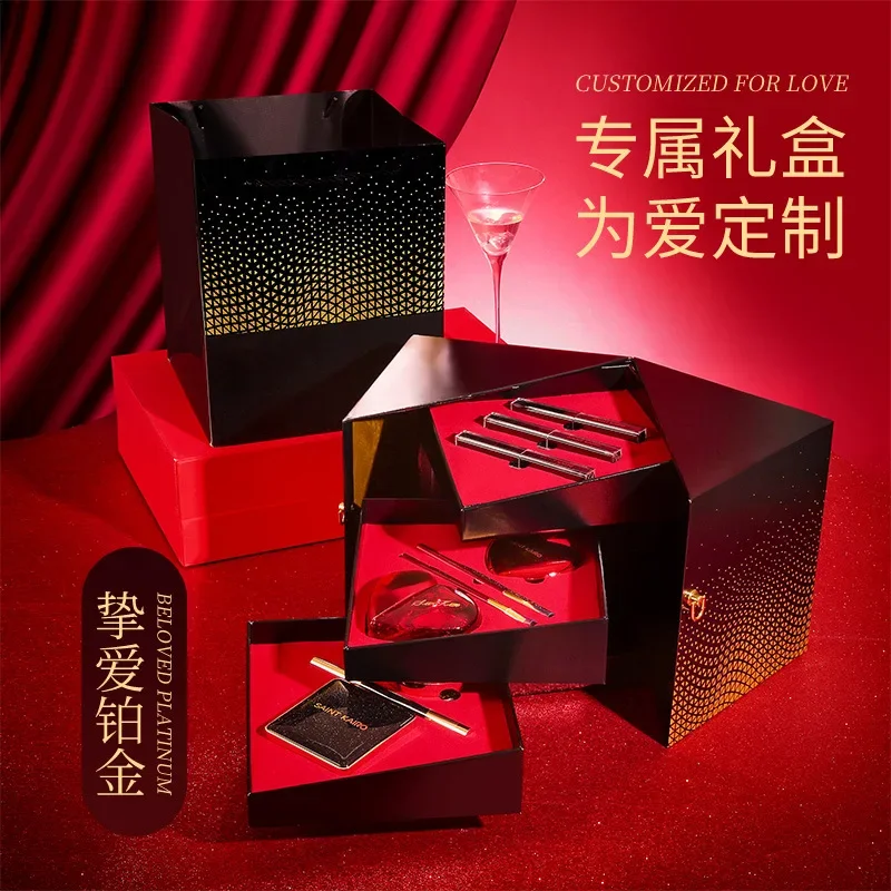 Love Platinum Makeup 10 PCs Set Cosmetics Full Set Gift Box Qixi 520 Valentine\'s Day Gift Lipstick Set