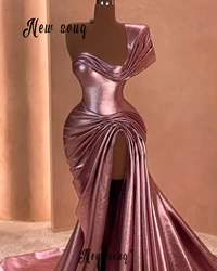 Luxury Rose Pink Prom Dresses Pleated Cocktail Dress Solid Sparkly Formal Evening Dresses Vestidos De Fiestas Elegantes Mujer