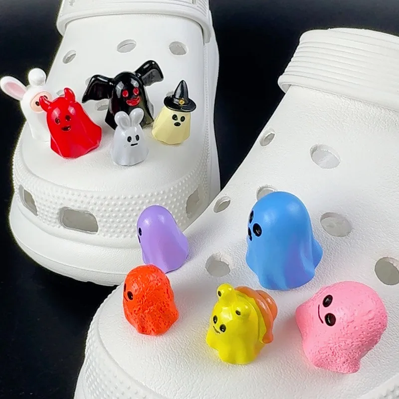 

10PCS Originality Shoe Charms Set Accessories Hole Shoe Buckle for Resin Cute Halloween Ghost DIY 3D Shoe Decorations Party Gift
