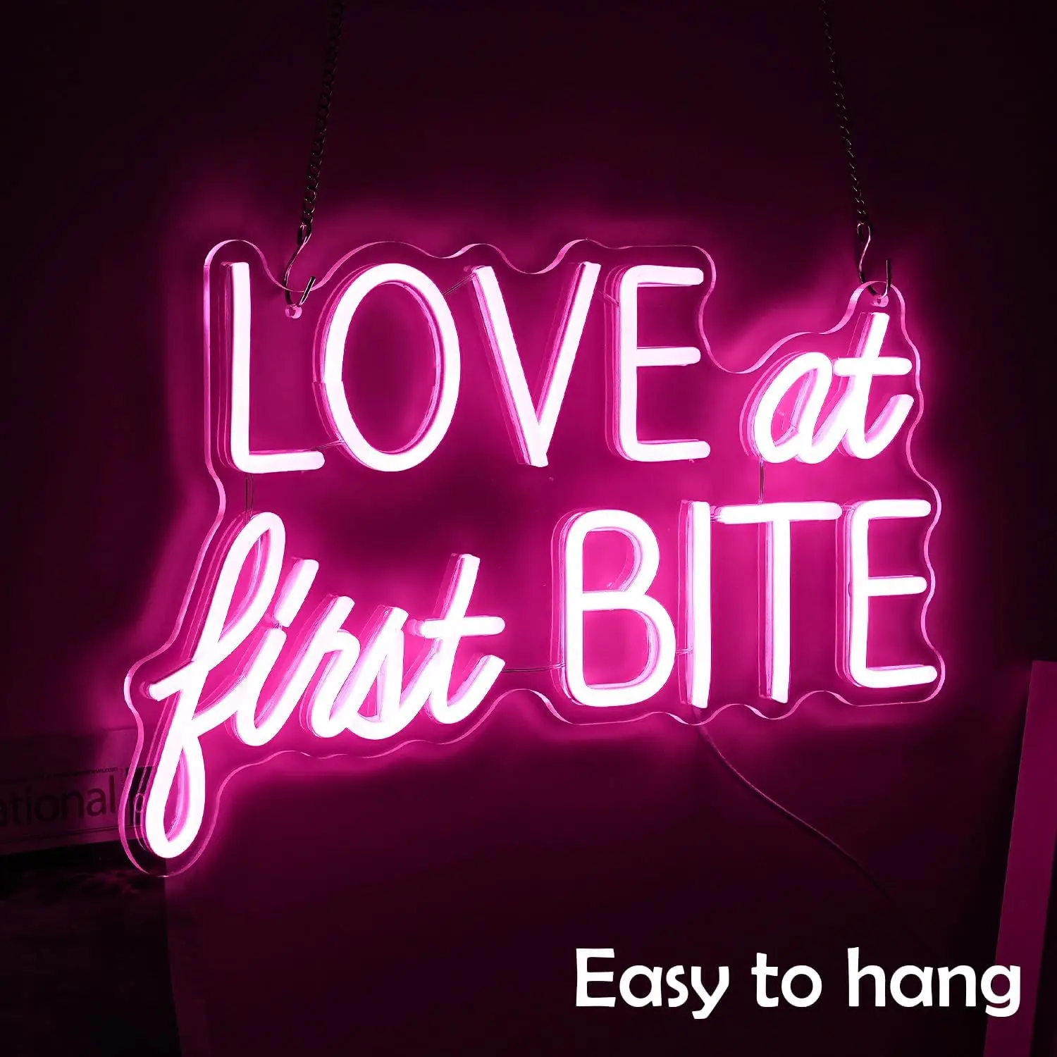 

Love At First Bite Neon Sign LED Pink Words Neon Light Sign Wall Art Neon Light For Wedding Sign For bedroom Bar Pub Party Cake