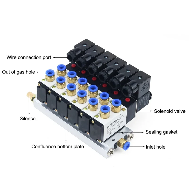 Solenoid Valve Multi-way Combination 4V210-08 Manifold Stations DC12V 24V AC220V With Fittings 5 port 2 position Solenoid Valves