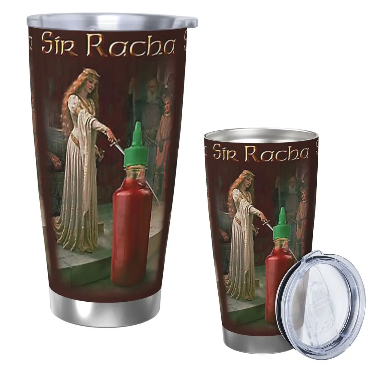 Sir Racha Sriracha Salsa Vaso de acero inoxidable Tazas aisladas al vacío Tazas térmicas frías Pajita con tapa 20 oz