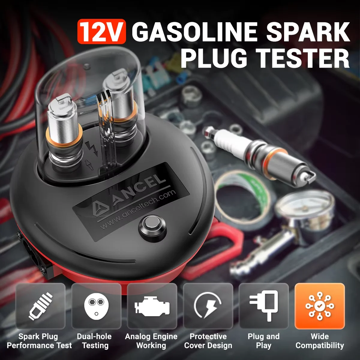 ANCEL Tester per candele Tester per candele Prestazioni di scintille automobilistiche Adatto per candele per auto da 12 V