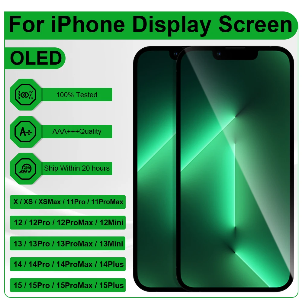 PINGSILING AAA+++ OLED para iPhone X XS MAX 12 13 Mini 14 15 11 Pro Max Plus Pantalla Táctil 3D 100% Probada OLED