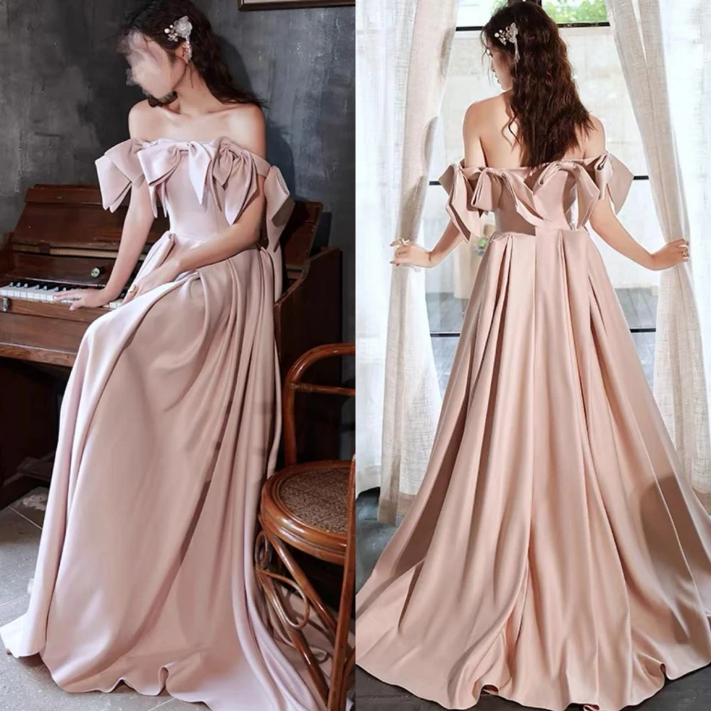 

Exquisite High Quality Bateall A-line Evening Dresses Floor Length Formal Ocassion Gown Bowknot Satin robe pour cérémonie de