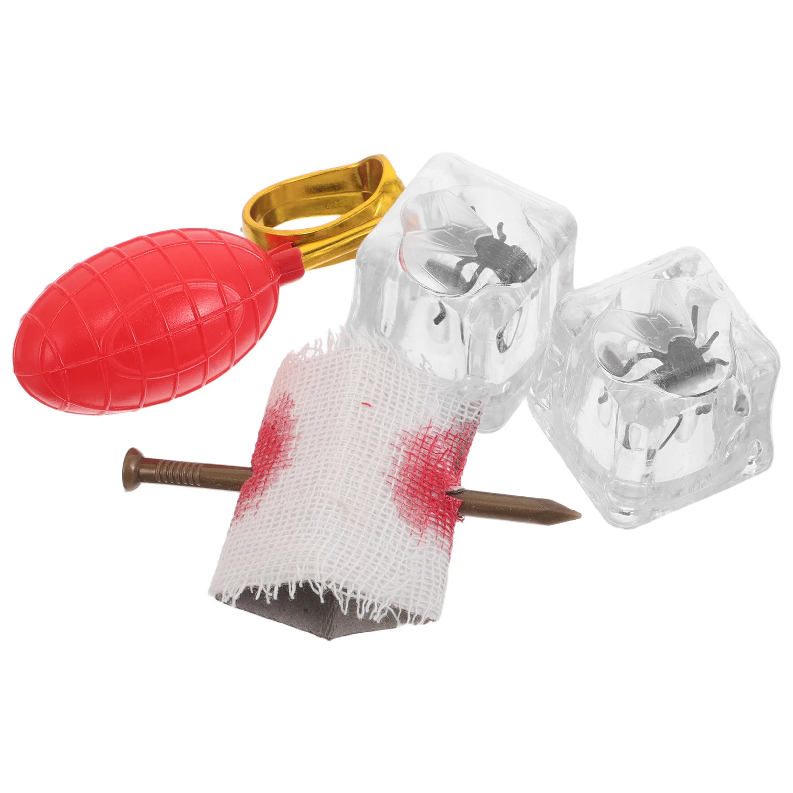 4Pcs Prank Kit Water Spray Rings Fake Nail Through Finger Cubes April Fools Day Party Prank Props Water Spray Toy