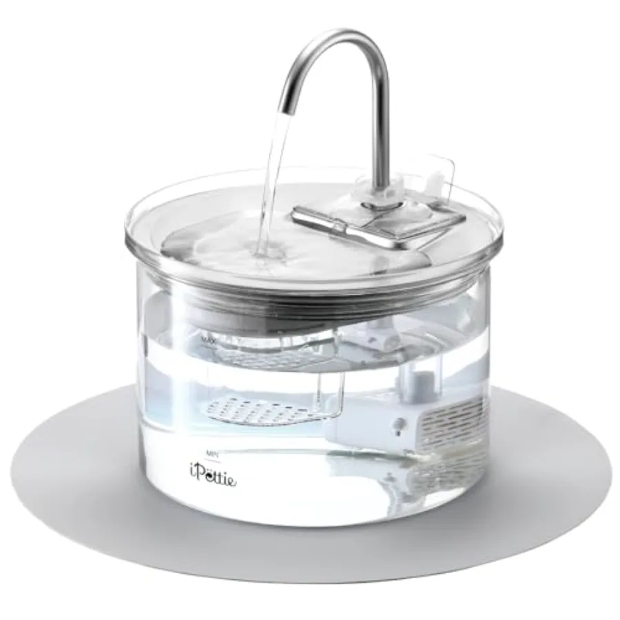 

Glass Cat Water Fountain Kitty Spout Water Fountain 68oz/2L for Cats Dogs with 2 Spray Heads 3-Stage Filtration Automatic Water