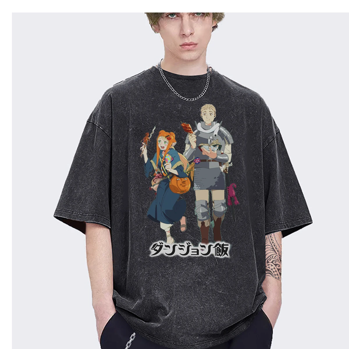 TAnime Hiphop D-Delicious In Dungeon Senshi For Food Oversized t shirt men Women Fashion Casual Vintage Washed Cotton Unisex TOP