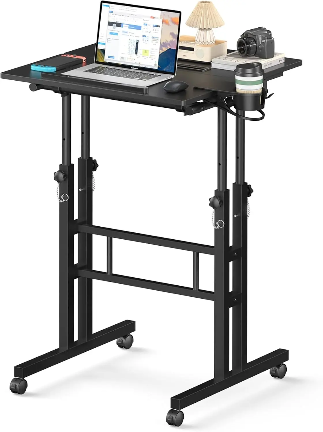

Small Standing Desk with Wheels, Mobile Stand Up Desk, Portable Standing Table on Wheels for Walking Pad, Rolling Computer
