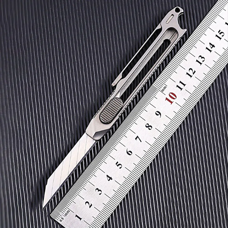 Portable Telescopic Multifunctional Knife Titanium Alloy Handle EDC Bottle Opener Paper Cutter Replaceable Blade