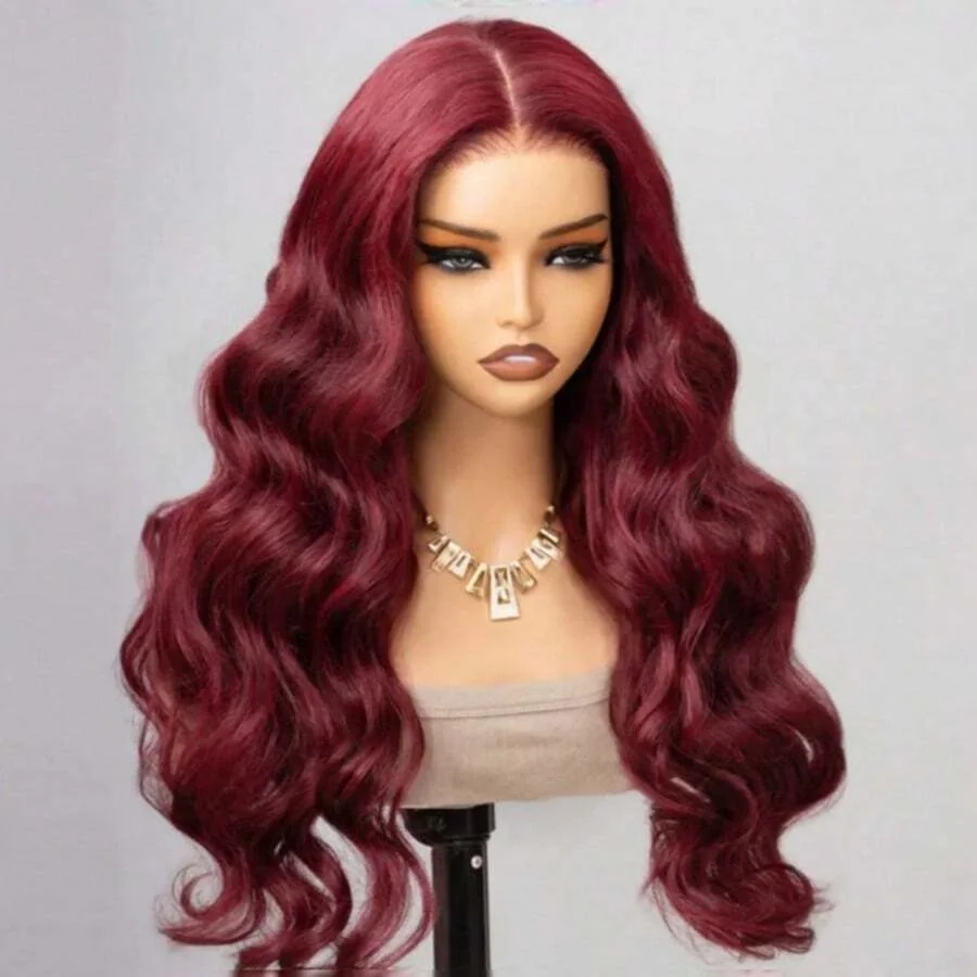 99j بورجوندي 4x4 Hd الدانتيل أمامي خصلات الشعر المستعار الإنسان شفافة ملونة الجسم موجة الأحمر الدانتيل شعر مستعار أمامي 4x4 إغلاق شعر مستعار للنساء #4