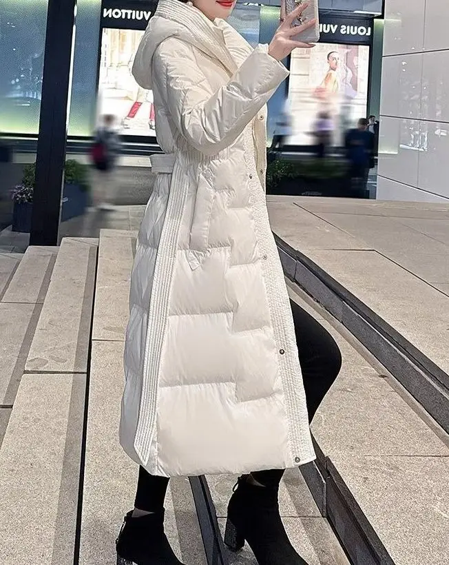 2025 Winter New Style Down and Cotton Coat for Women - Knee-Length Over-The-Knee A-Line Waist-Hugging Coat