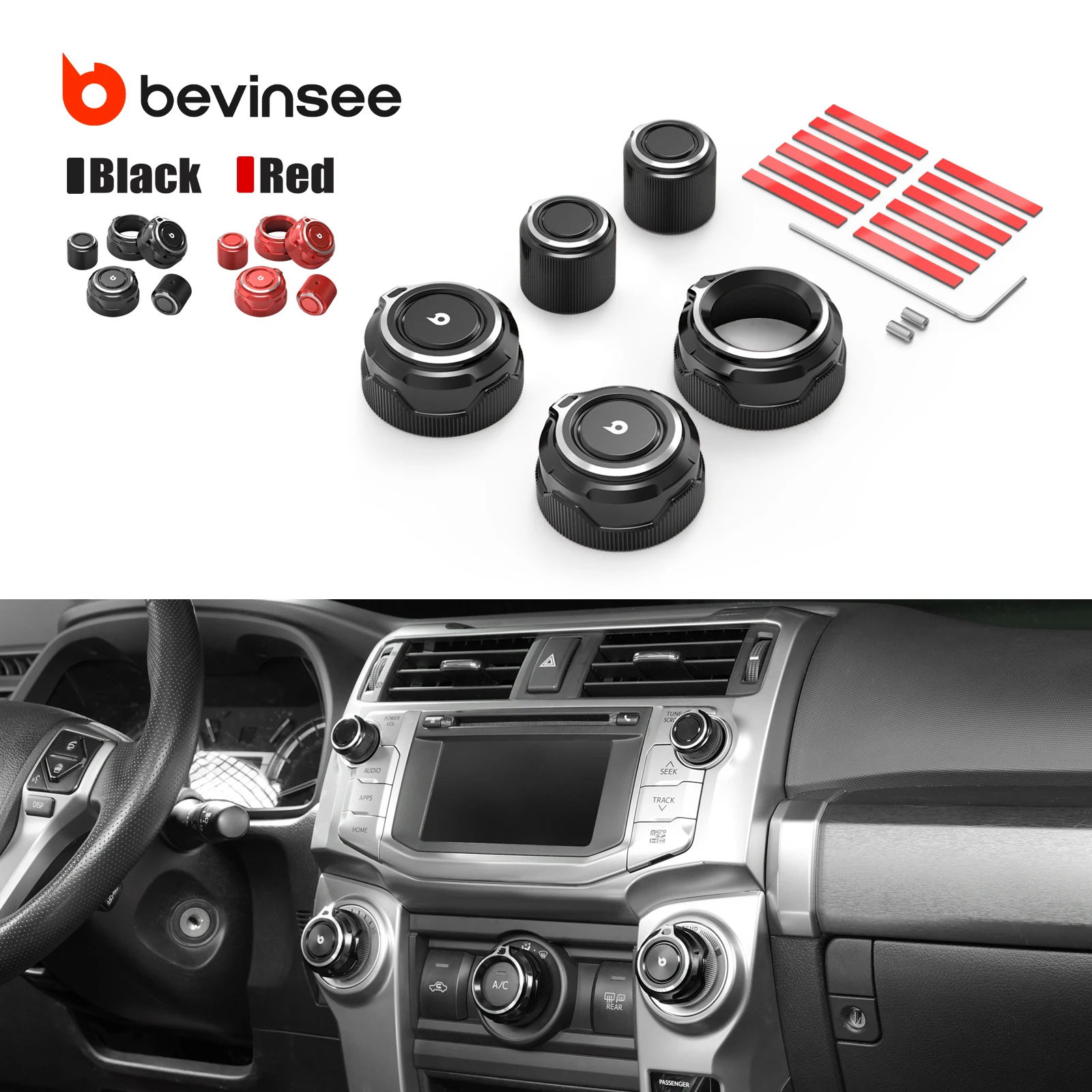 

BEVINSEE Heater Control Knob Accents & Radio Receiver Knob for Toyota 4Runner 2010-2019, Replace for 90010-22101, 55910-35311