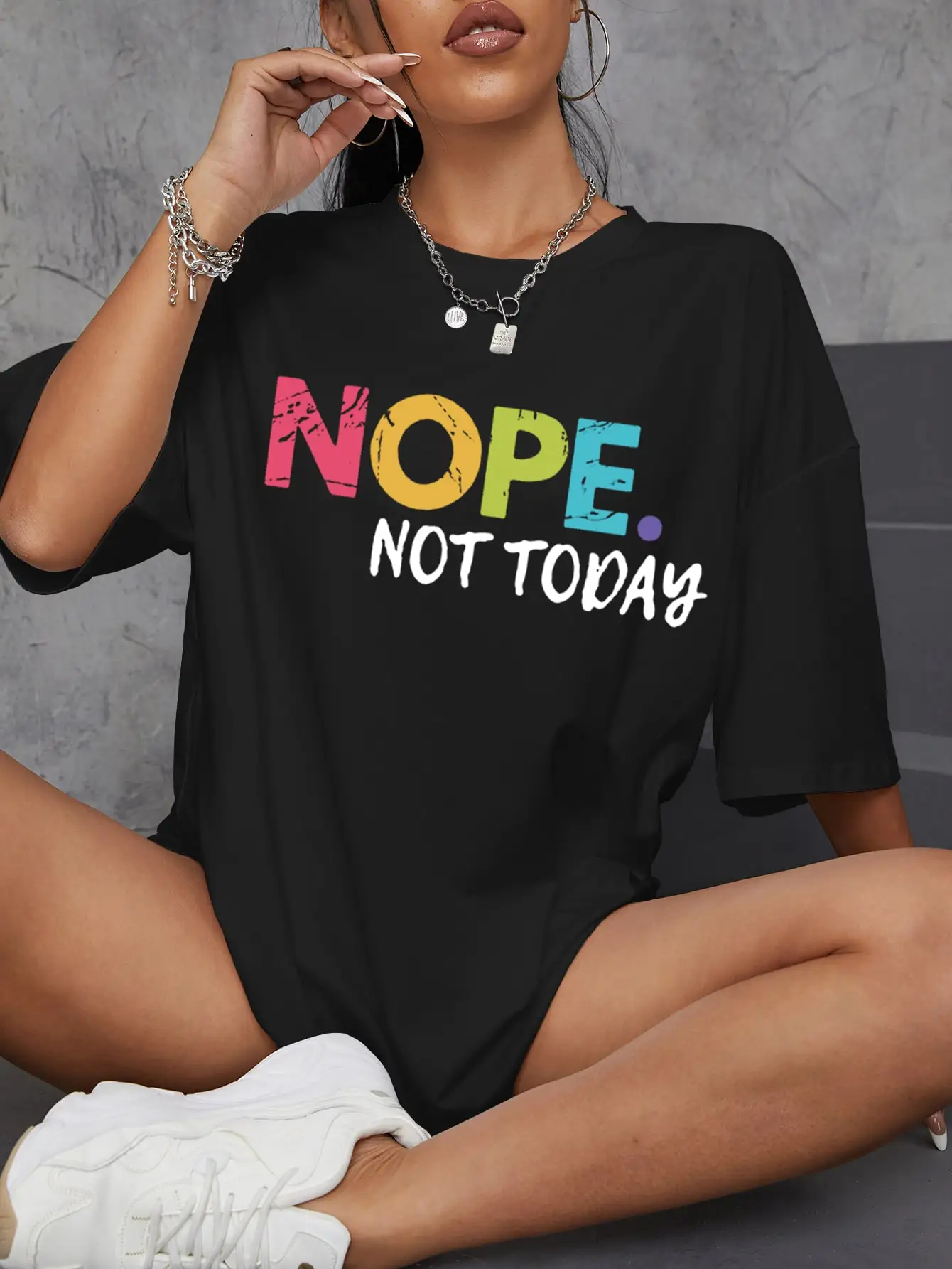 NOPE Not Today Personality Letter Printing T-Shirts Female Summer Breathable Short Sleeve Soft  Cotton Tops Casual Tshirt Women