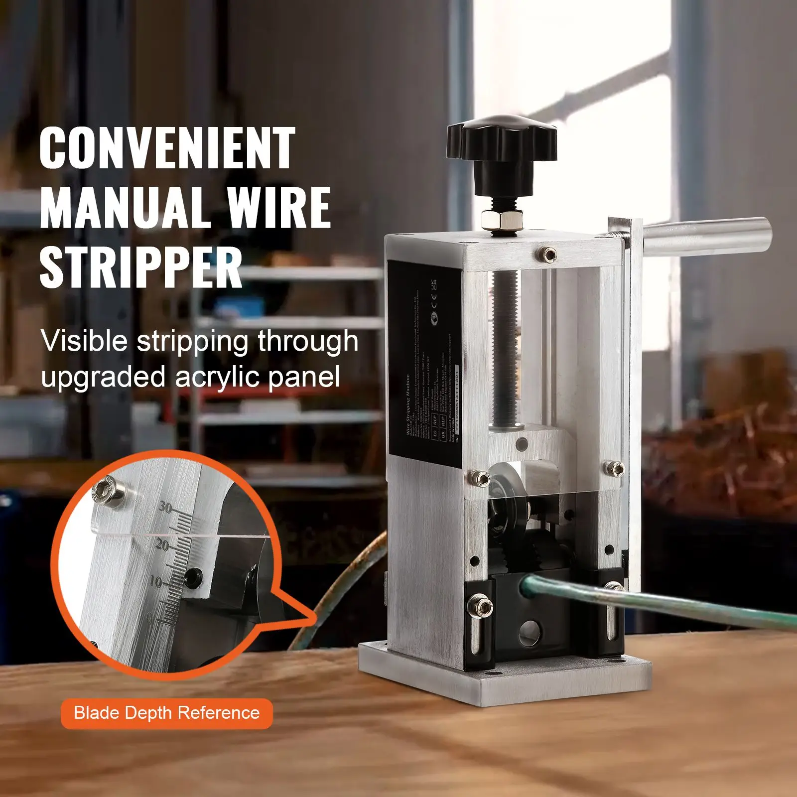 Wire Stripping Machine, Stripper with Hand Crank or Drill Powered,0.06''-1.18'' Copper,Visible Depth Reference,Portable Aluminum