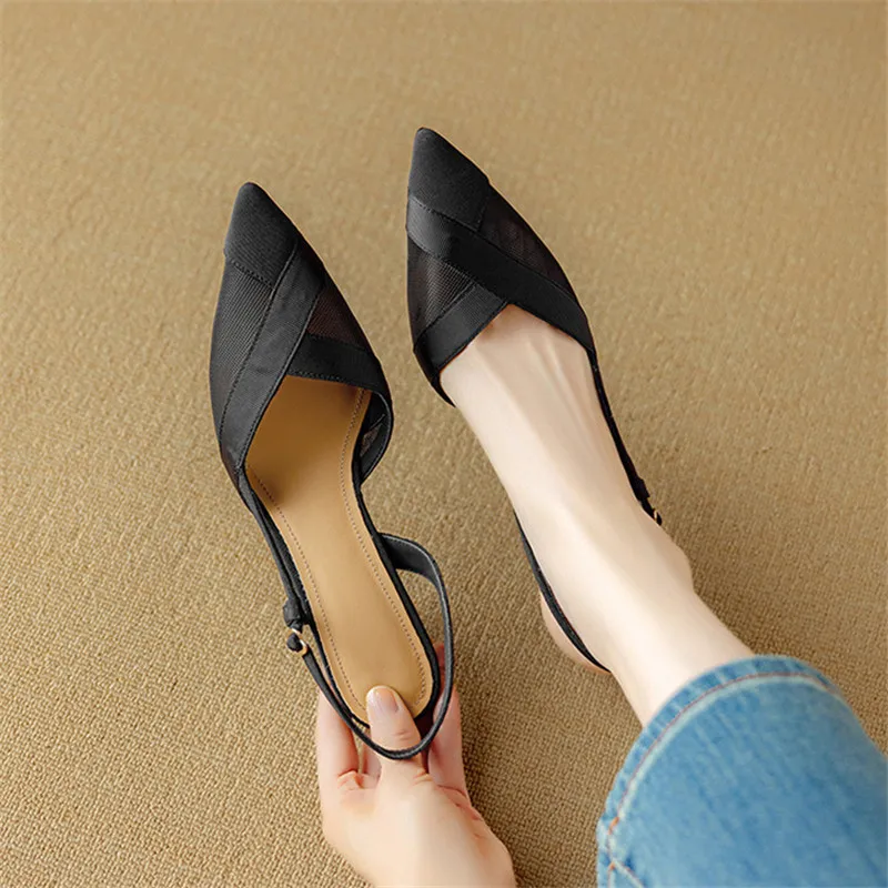 New Summer Sandals Pointed Toe Sandals for Women High Heels Fashion Minimally Styled Mesh Cover Toe Sandals Ladies Shoes Women