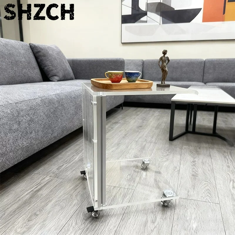 Acrylic Side Table,Transparent Mobile Coffee Table for Living Room,Modern Minimalist Nightstand for Bedroom,Aesthetic Home Decor
