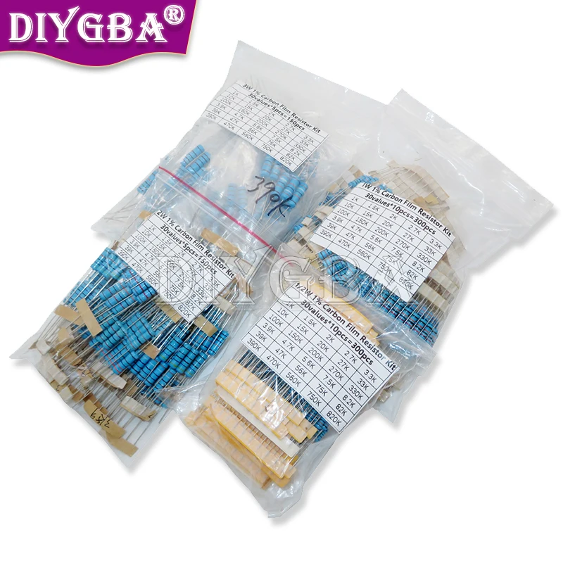 

150 шт./комплект, Металлические пленочные резисторы 1%, 1/4 Вт, 1/2 Вт, 1 Вт, 2 Вт, 3 Вт