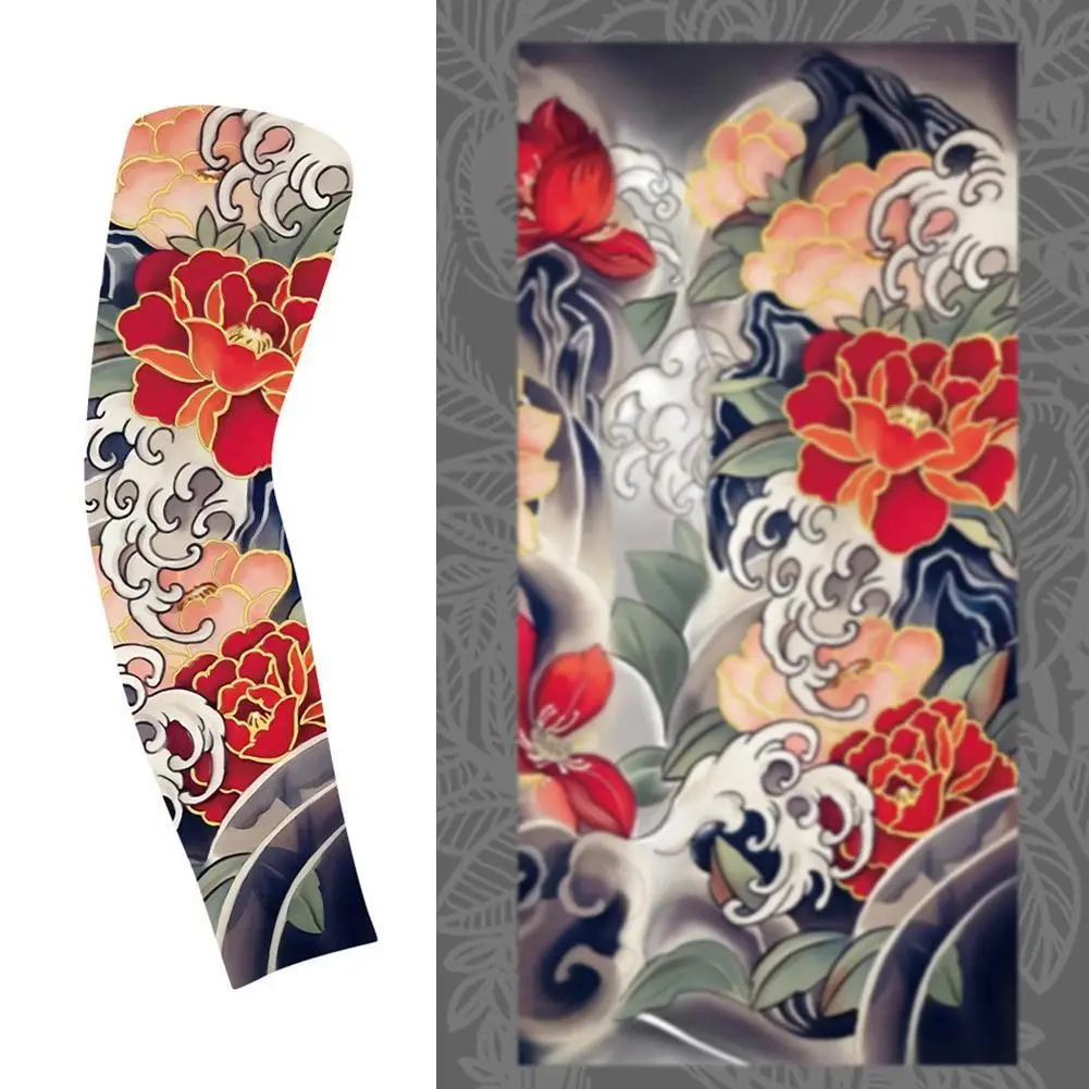 Summer Ice Silk Tattoo Sleeves Arts Temporary Fake Slip On Tattoo Arm Sleeves Sports Sunscreen Sleeves Cycling Driving Fishing