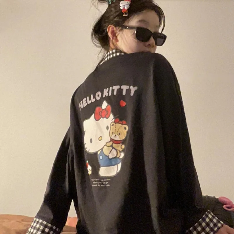 Sanrio Hello Kitty Korean Version Cartoon Pajamas Women\'s Spring Autumn Fashion Sleepwear Y2k Sweet Girl Long Sleeved Home Wear