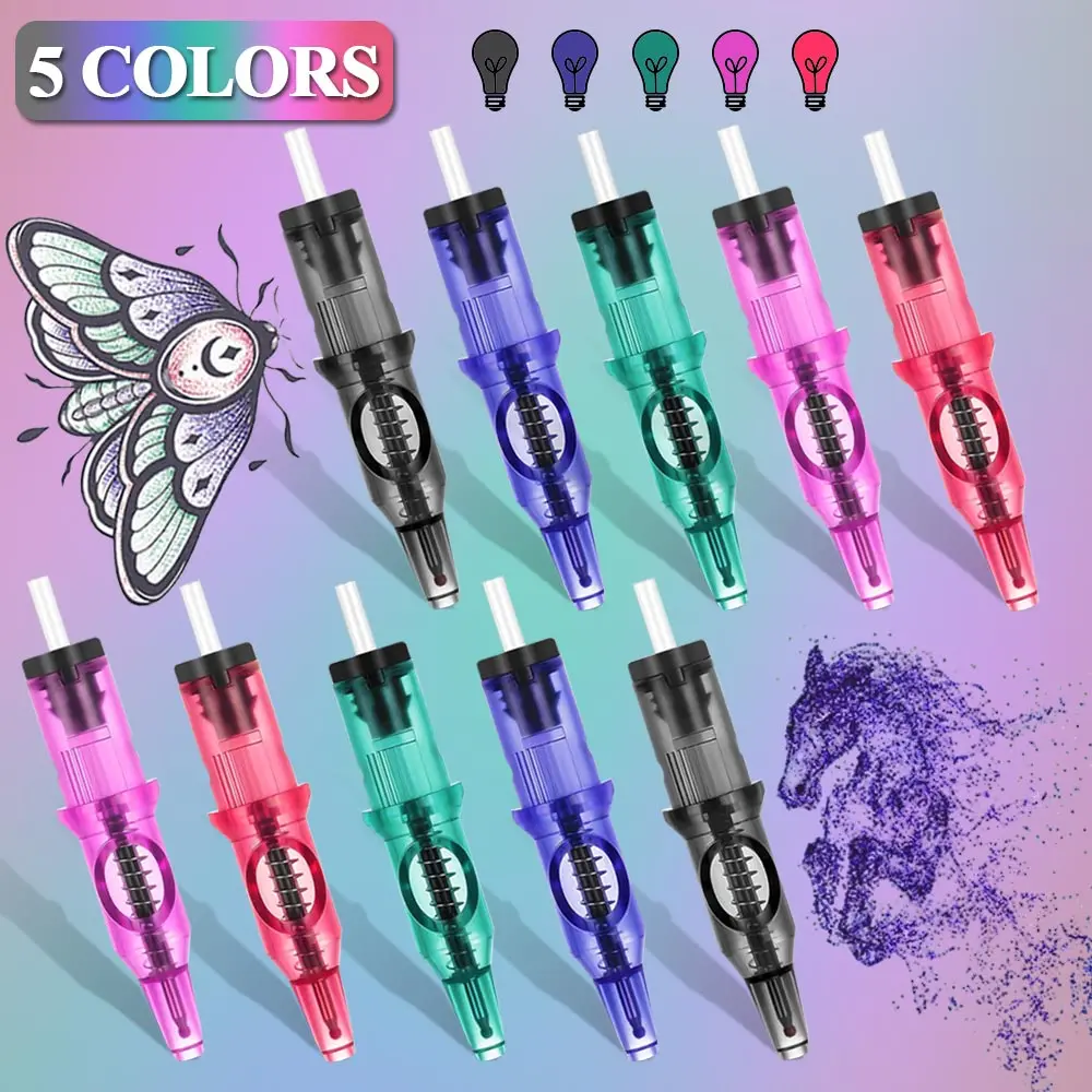 

20/10/5pcs 5 Colors Ballpoint Tattoo Cartridge Needles Tattoo Practice Needles for Beginner and Designers Drawing Practice