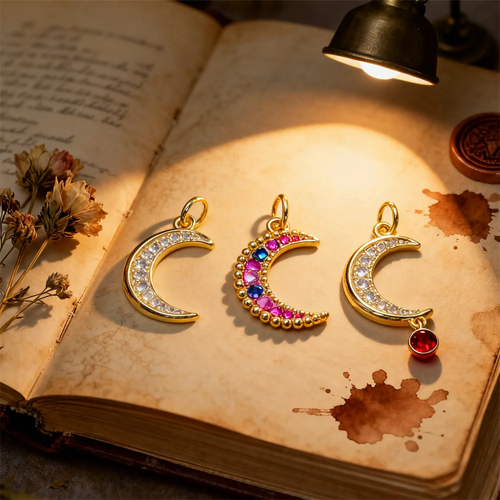 

3 шт. подвески из латуни с кубическим цирконием и луной, подвески для DIY ювелирных изделий, ожерелье, браслет, небесные стильные аксессуары для мужчин и женщин