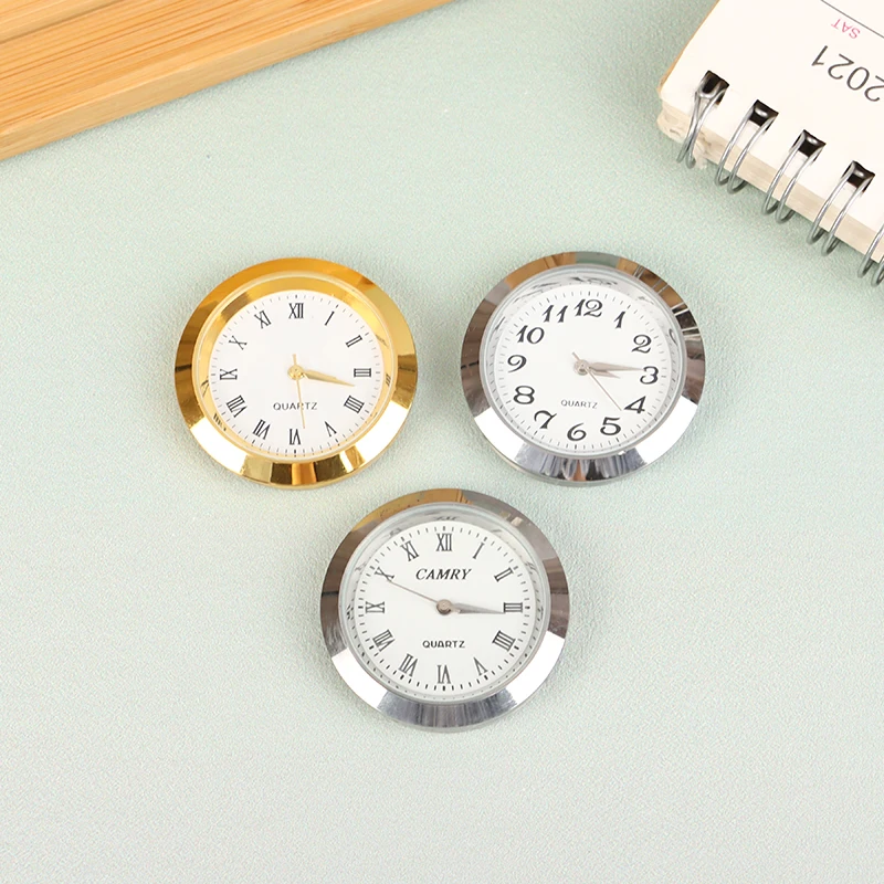 Quartz Glass Mirror Clock Watch Head Movement Round Clocks Head Mosaic Roman Number Little Clock DIY Process Table 35mm 24mm