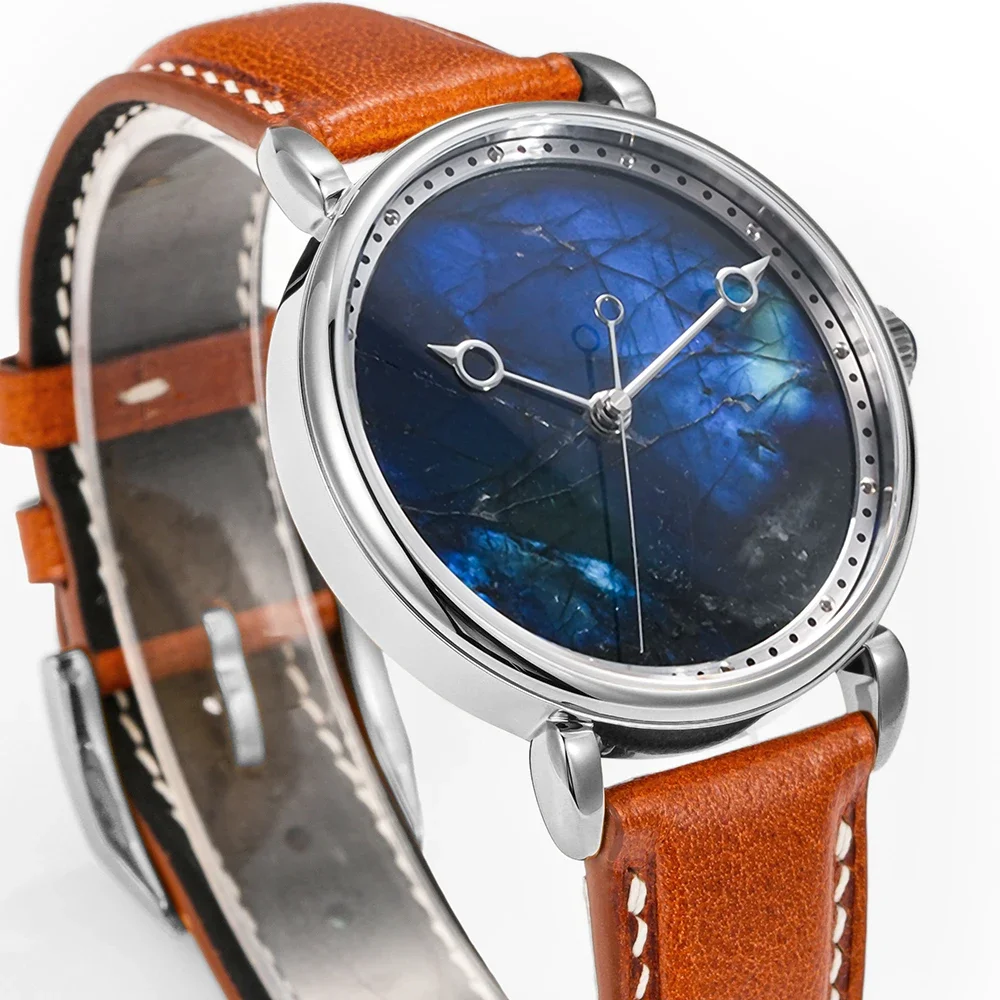 HUASUO 41mm Luxury Natural Gemstone Dail Watch For Men 316L Stainless Steel Automatic Machinery Movement ETA2892 5Bar Waterwroof