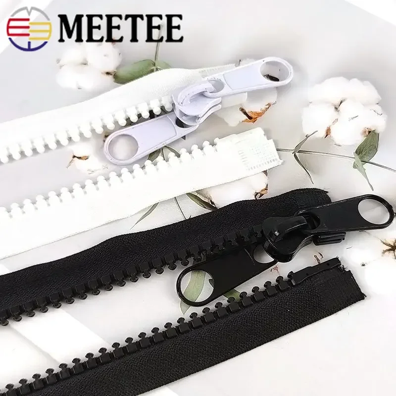 Meetee 1/2/3/4/5Meter 10# Resin Zippers Open-end Tail Double Side Slider for Sewing Jacket Coat Tent Long Zips DIY Accessories