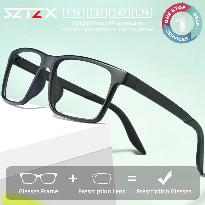 SZTZX Fashion Ultralight Sporty Anti-Falling Prescription Myopia Glasses For Tennis Basketball Men Progressive Reading Glasses