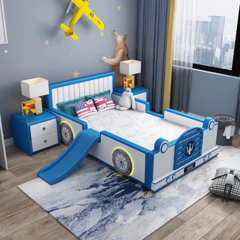 

Modern Simple 1.5m Single Bed Boys Luxury Soft Wood Bedding Genuine Leather Bag Accessible Jiji Car Bed Children's Living Room